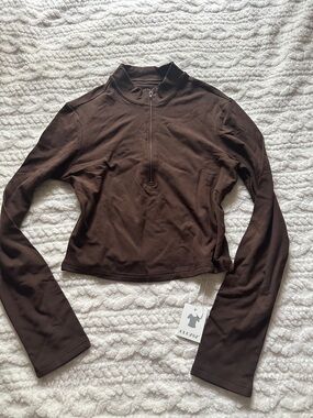 Brown Long-Sleeve Half-Zip Women's Top